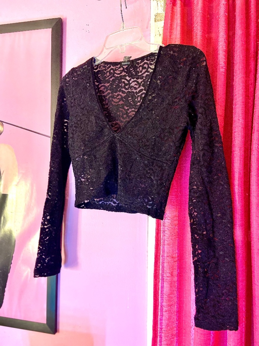 Forever 21 Romantic Goth Black Lace Crop Top Sheer Long Sleeve Women’s Medium